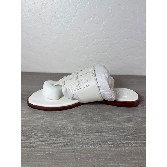 Tory Burch Jamie Full Logo Thong Calf Leather Sandals In Ivory Size 7 Womens NIB - Picture 3 of 7